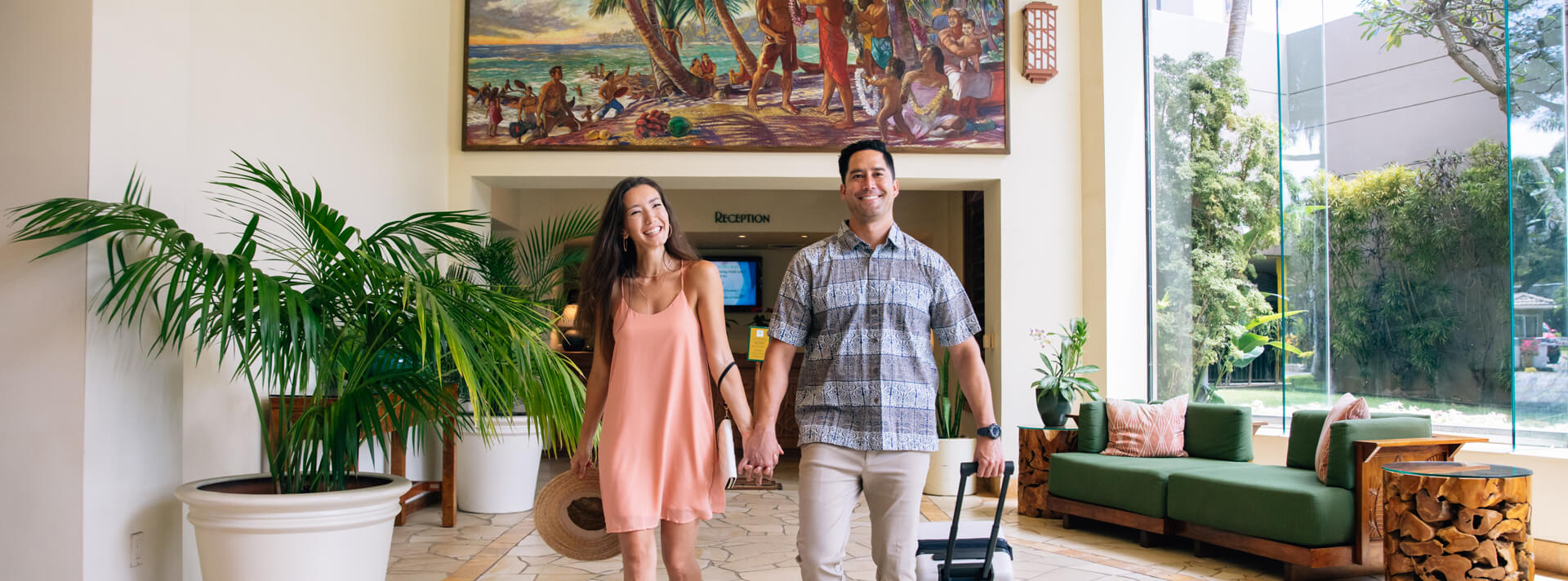 Couple strolling through the lobby