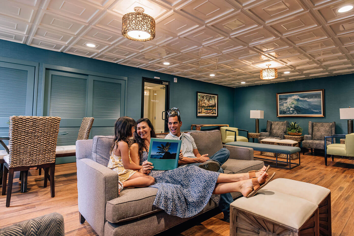 Family relaxing in lounge